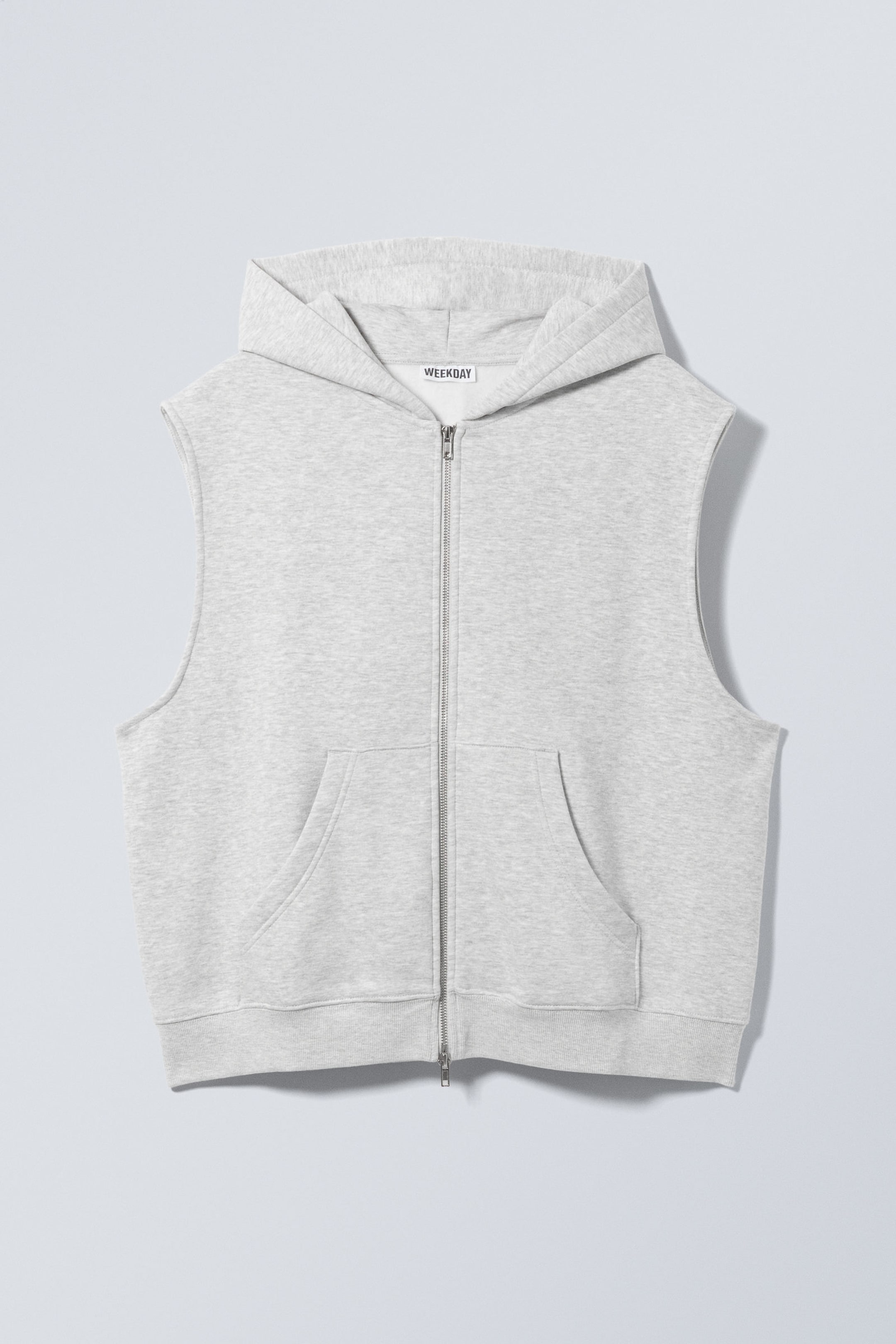 Grey Melange - Oversized Sleeveless Cotton Zip Hoodie - 4