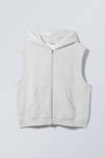 Grey Melange - Oversized Sleeveless Cotton Zip Hoodie - 4