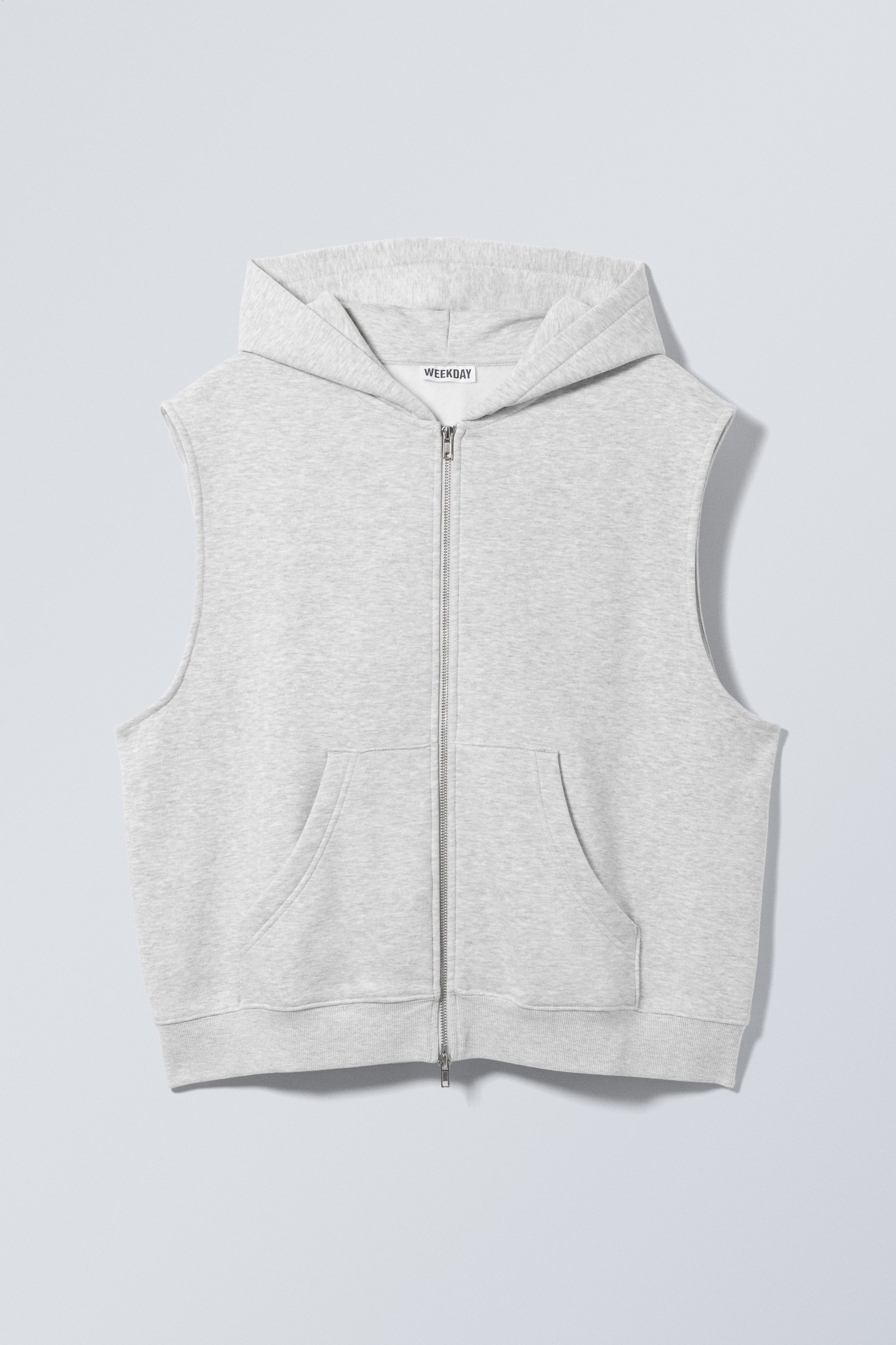 Gråmelerad - Oversized ärmlös hoodie med dragkedja i bomull - 1
