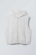 Gråmelerad - Oversized ärmlös hoodie med dragkedja i bomull - 0