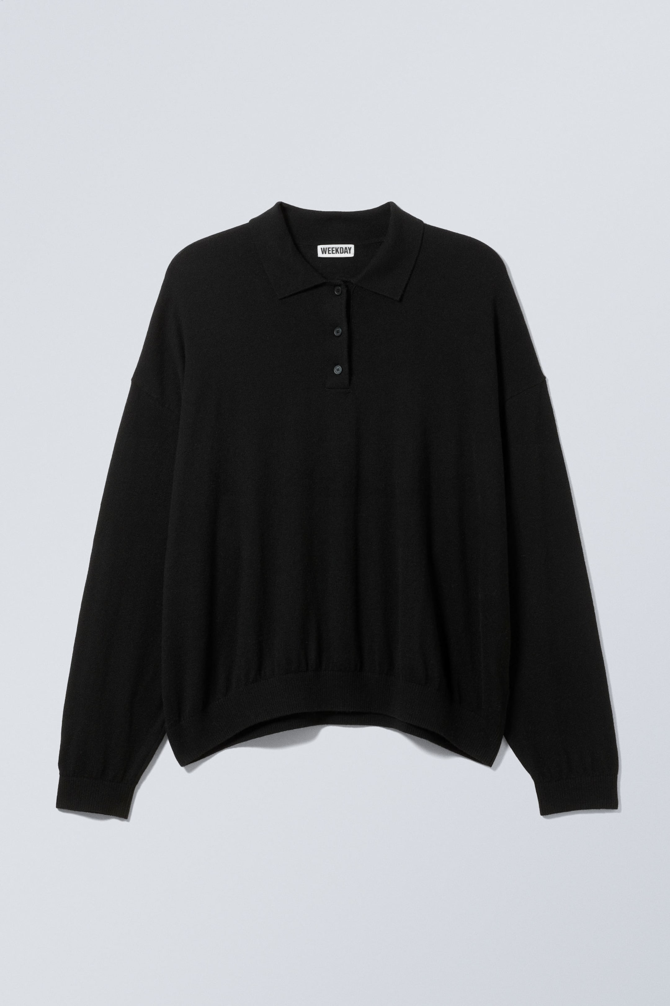 Black - Loose Knitted Pique Sweater - 0