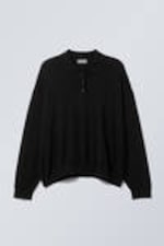 Black - Loose Knitted Pique Sweater - 0