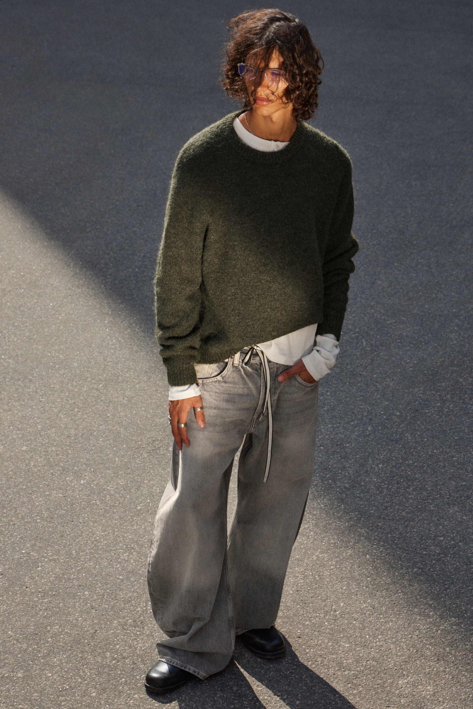 Regular Knitted Wool-Blend Sweater - Dark Green/Dark Grey - 4