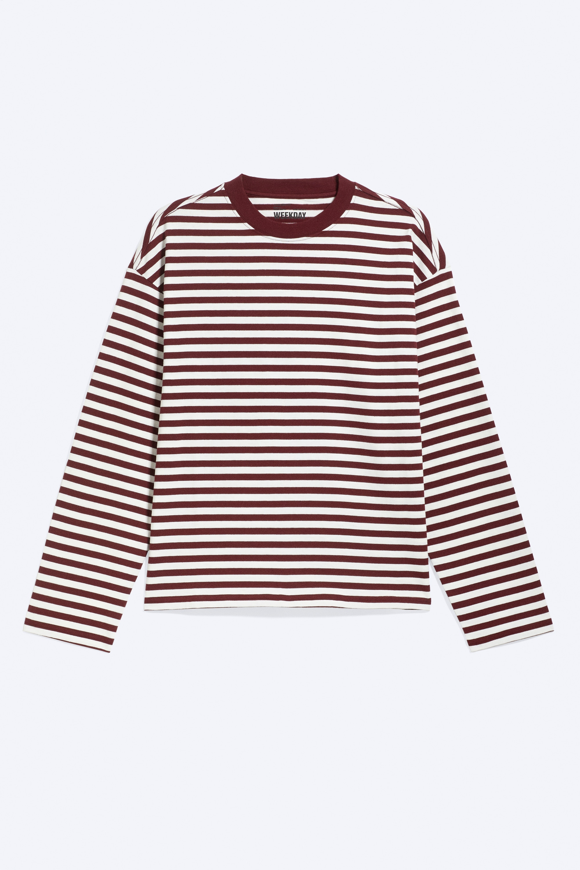 Camiseta de manga larga Loose Boxy - A rayas blanco y rojo oscuro/Verde caqui oscuro/A rayas blanco/negro/Blanco/Gris oscuro lavado/Rayas blancas y azul marino/Morado oscuro/Rayas azules y blancas/Gris oscuro/Verde/blanco a rayas/Lila/Negro a rayas/Topo oscuro/Marrón oscuro/Negro/Morado Empolvado/Blanco y gris a rayas/Verde oscuro