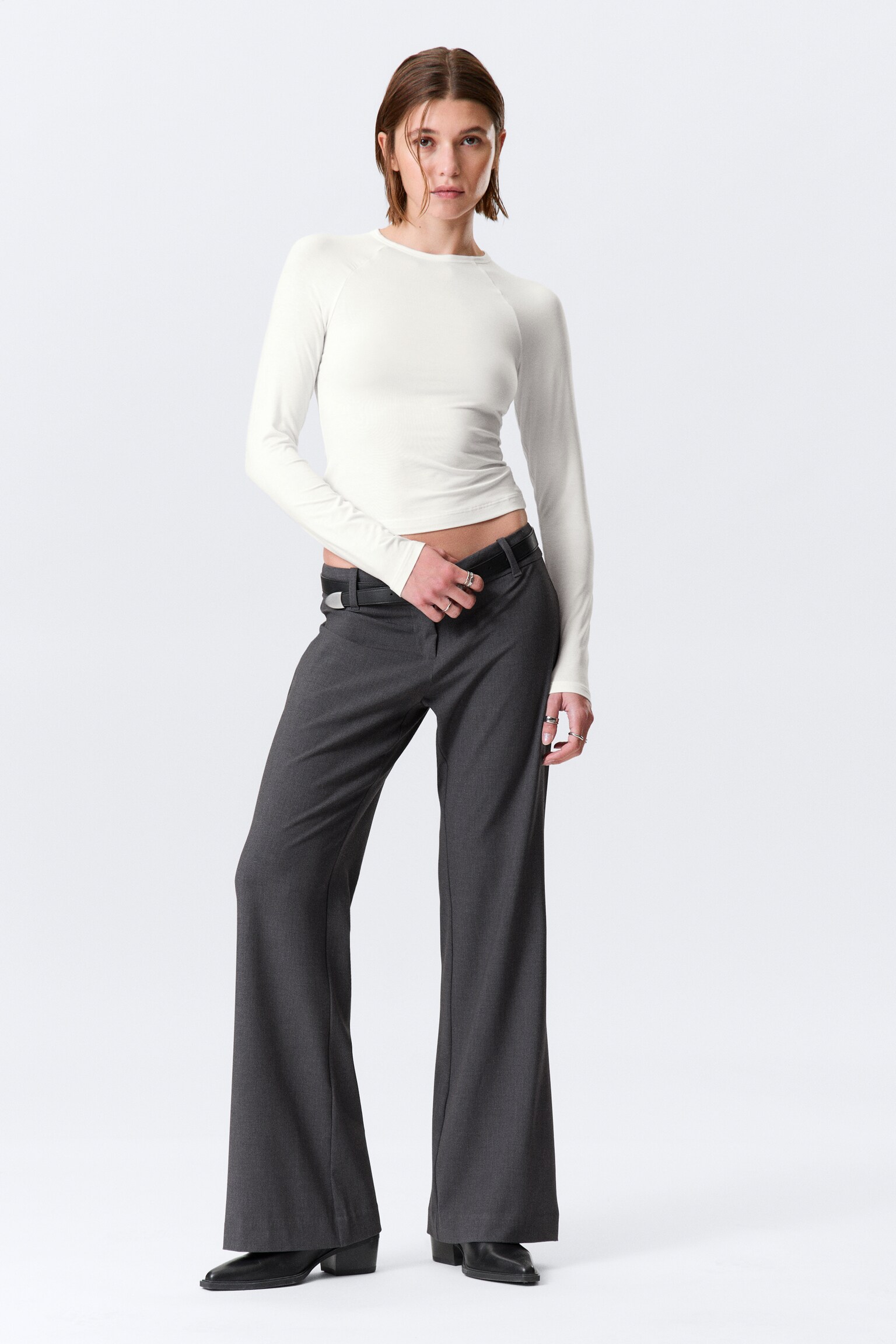 Přiléhavý top s raglánovými rukávy - Bílá/Tmavě šedá/Světle fialová - 1