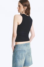 Dark Blue - Ribbed V-neck Tank Top - 4