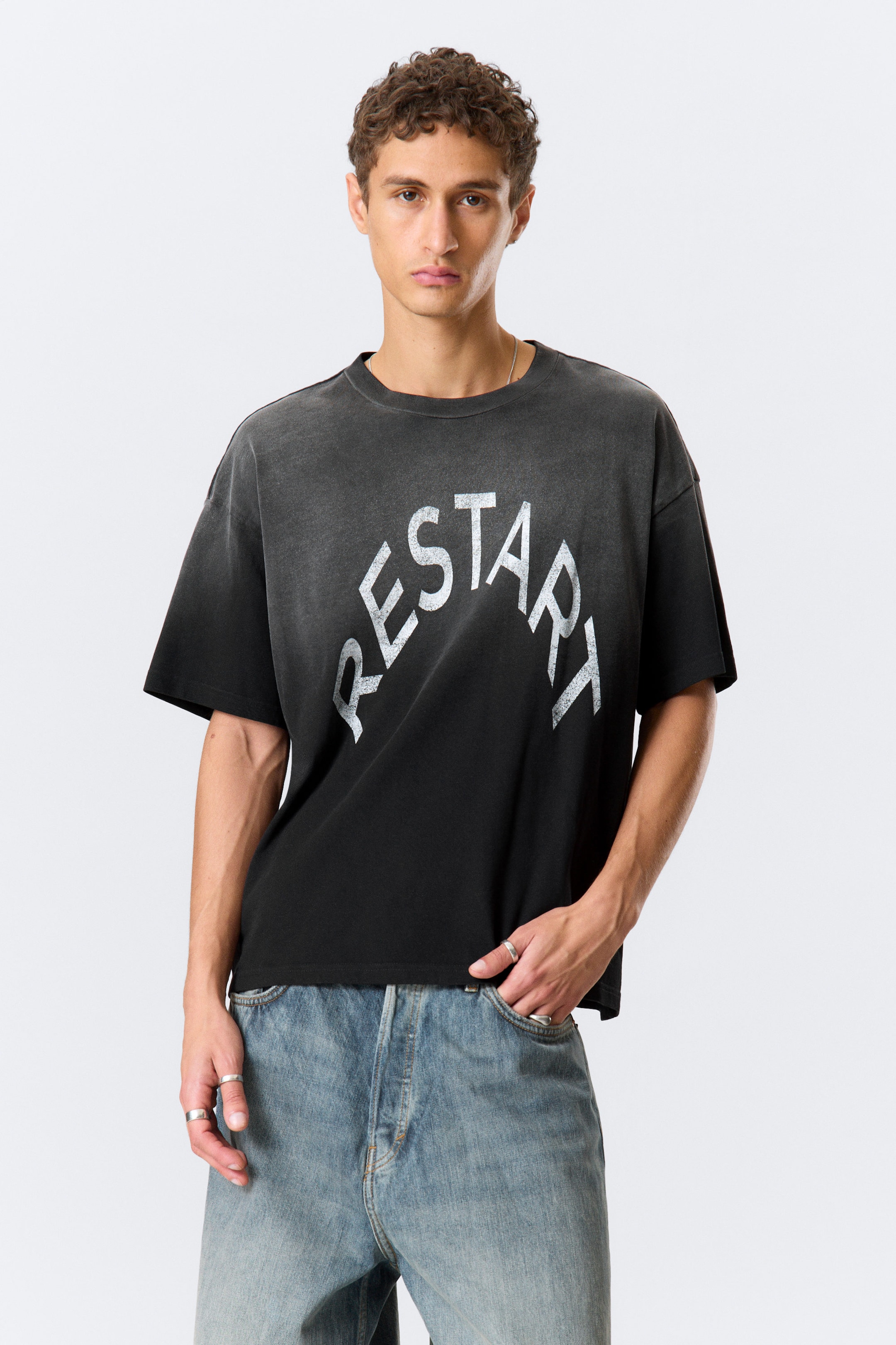 Black - Restart - Great Boxy Printed Graphic Tee - 1
