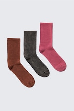Rust/Black/Pink - 3-pack Ribbed Washed Crew Socks - 0