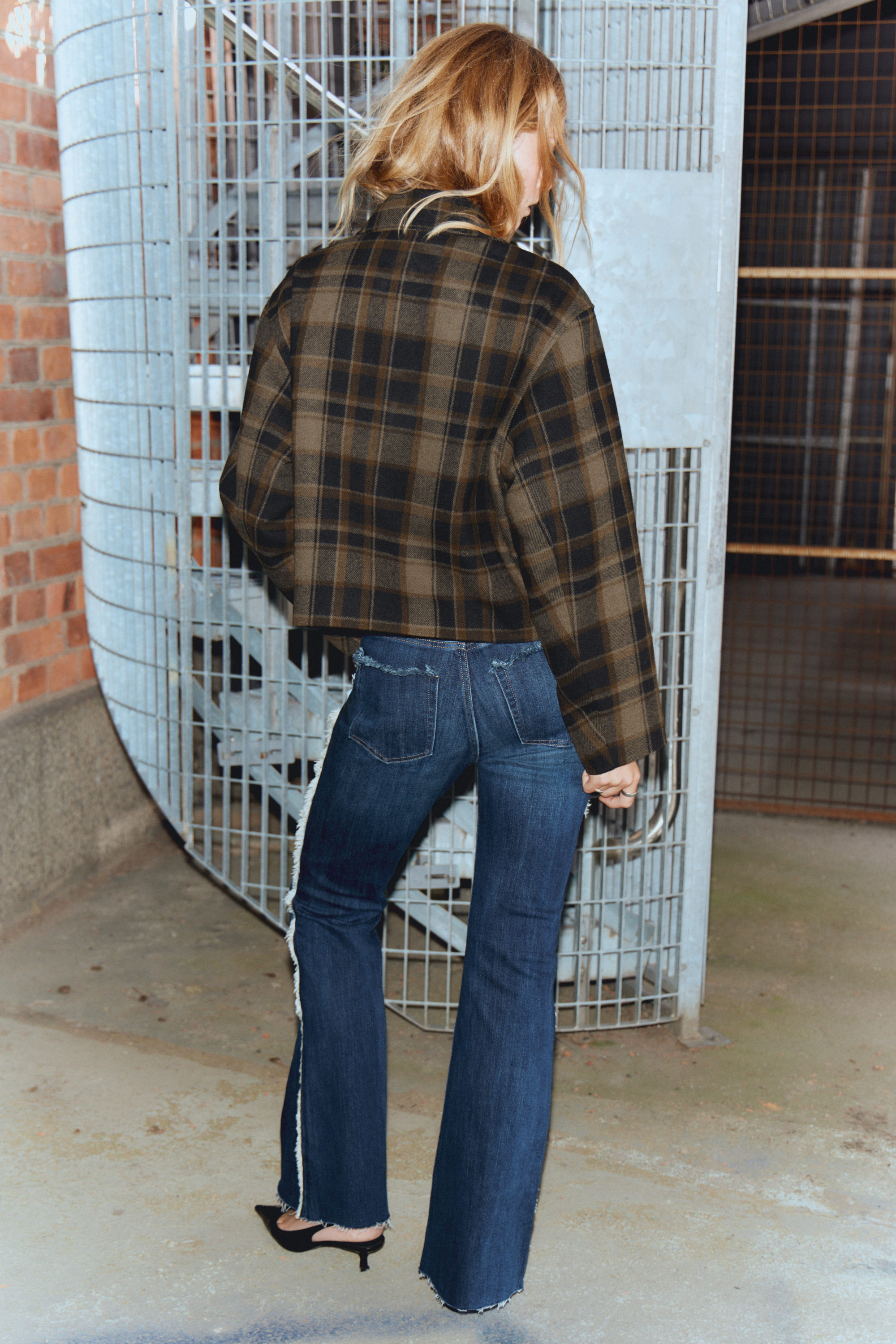 Dark Brown Check - Cropped Boxy Zip Jacket - 3