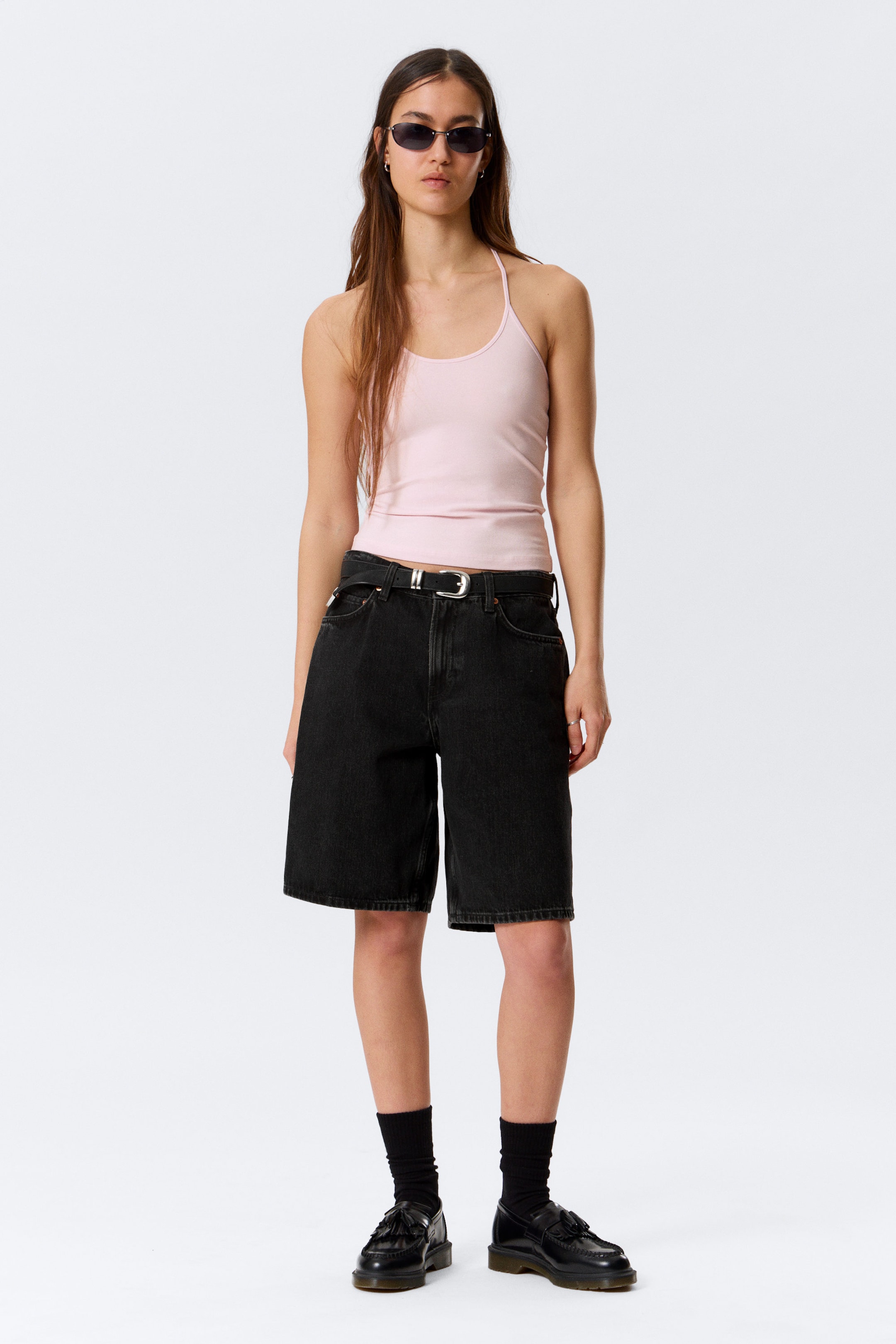 Hellrosa - Schmal geschnittenes Neckholder-Top aus Baumwolle - 2