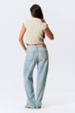 Light Beige - Cap-Sleeved Asymmetric Ripstop Top - 3