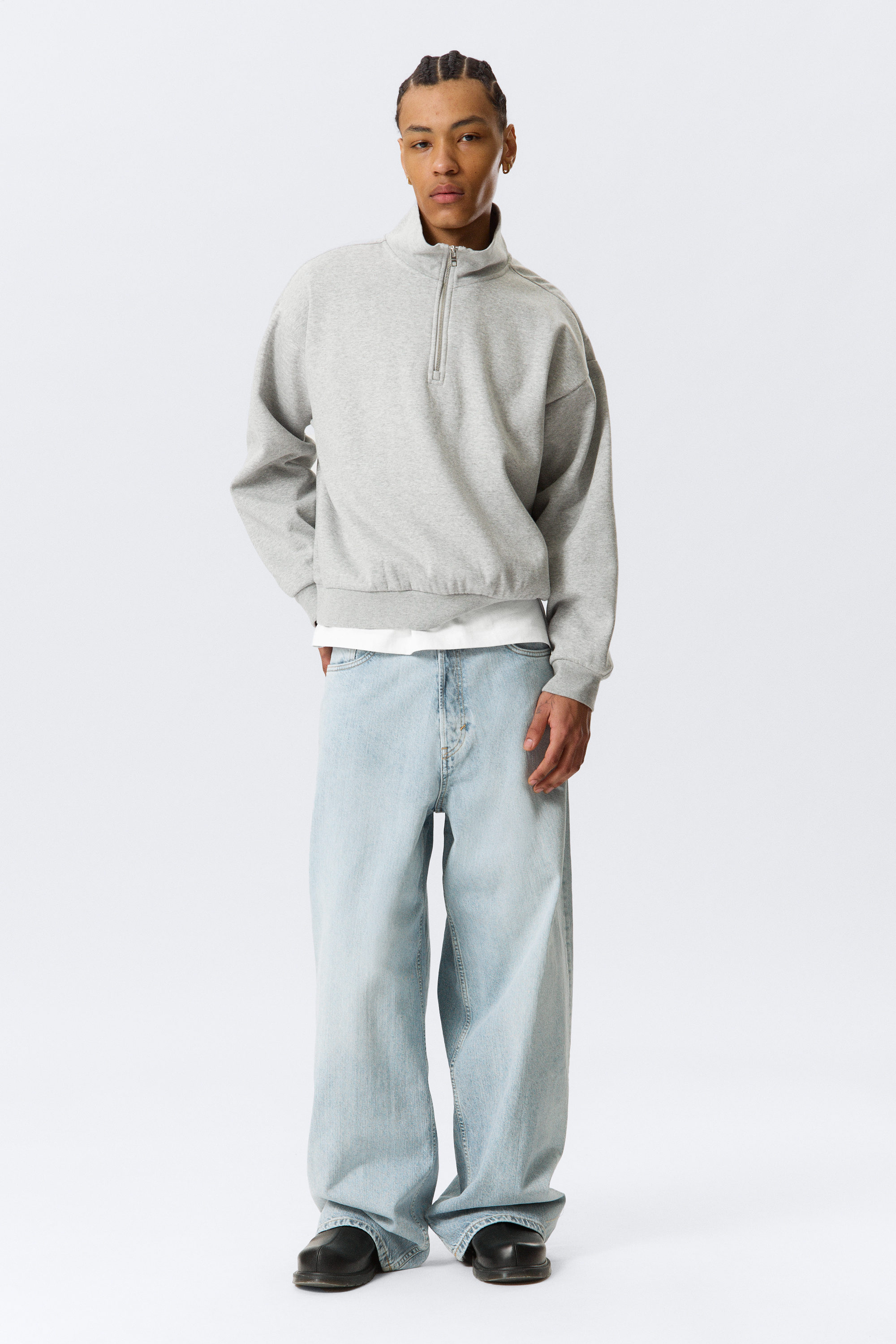 25-26AW Layered LongSleeveShirt オーバーサイズ relaxed half-zip sweatshirt - Grey | Weekday WW