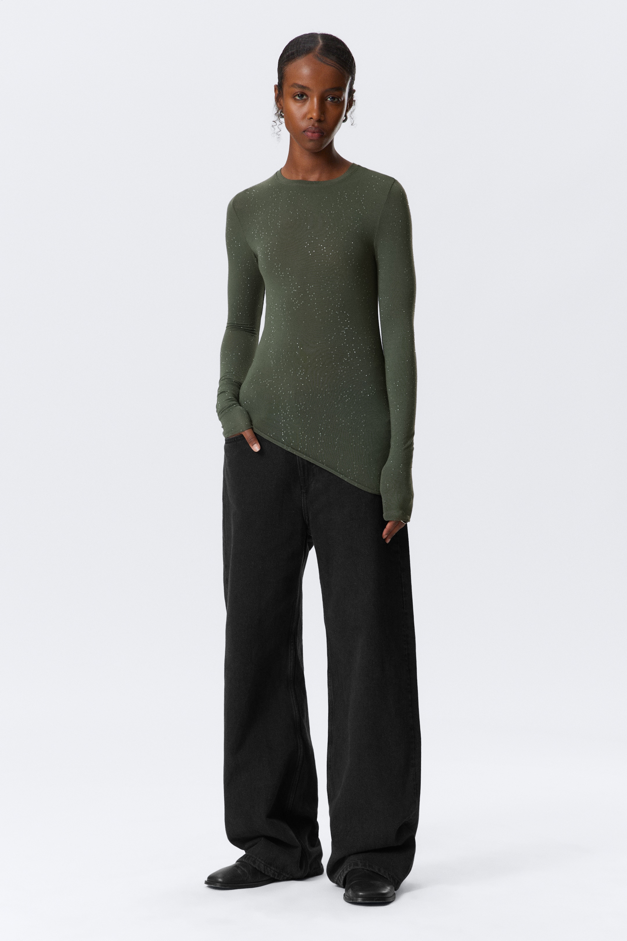 Visualizza immagine più grande: Top slim fit con strass - Verde kaki scuro - DONNA | H&M IT 3