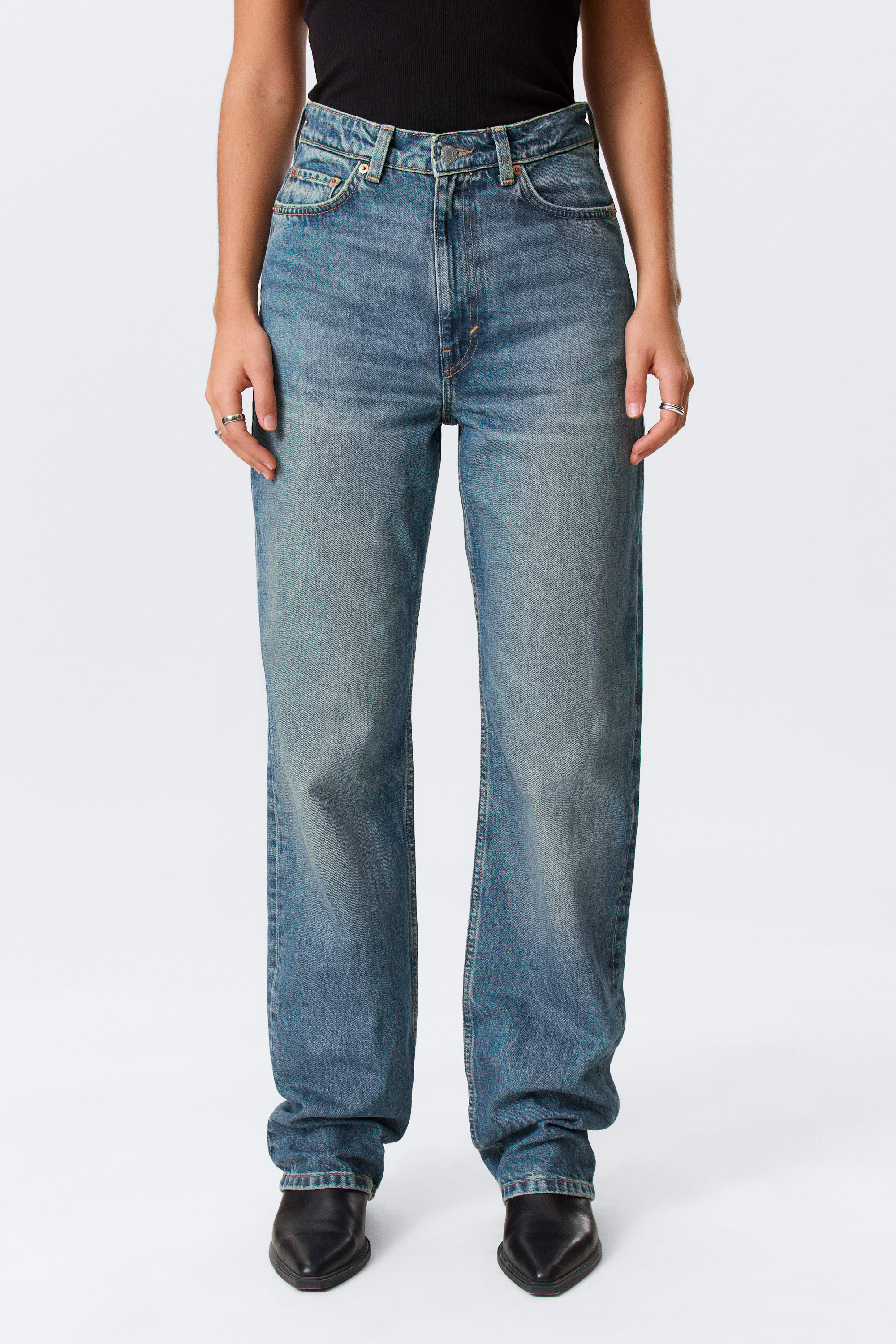 Iron Blue - Medium Blue - Rowe Super High Waisted Regular Straight Leg Jeans - 2