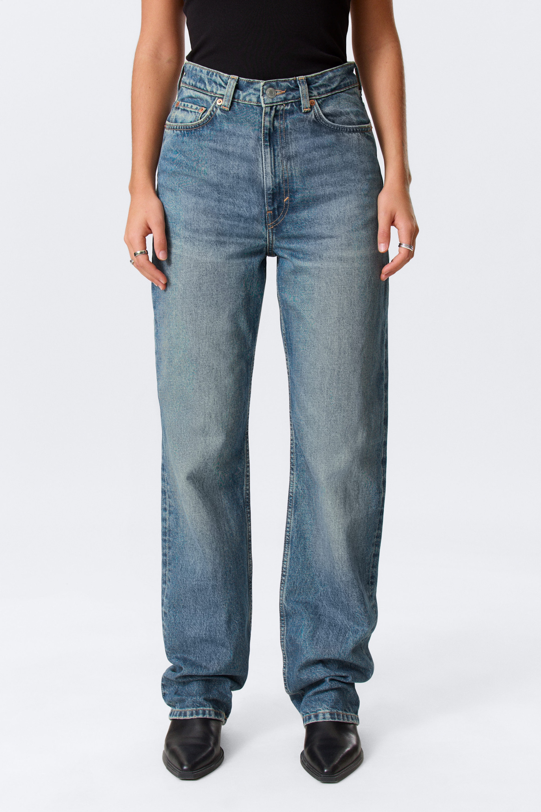 Iron Blue - Medium Blue - Rowe Super High Waisted Regular Straight Leg Jeans - 2