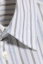 Striped Light Dusty Beige - Boxy Short-Sleeved Cotton Shirt - 1