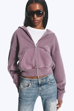 Washed Purple - Sweat à capuche court et carré zippé - 0