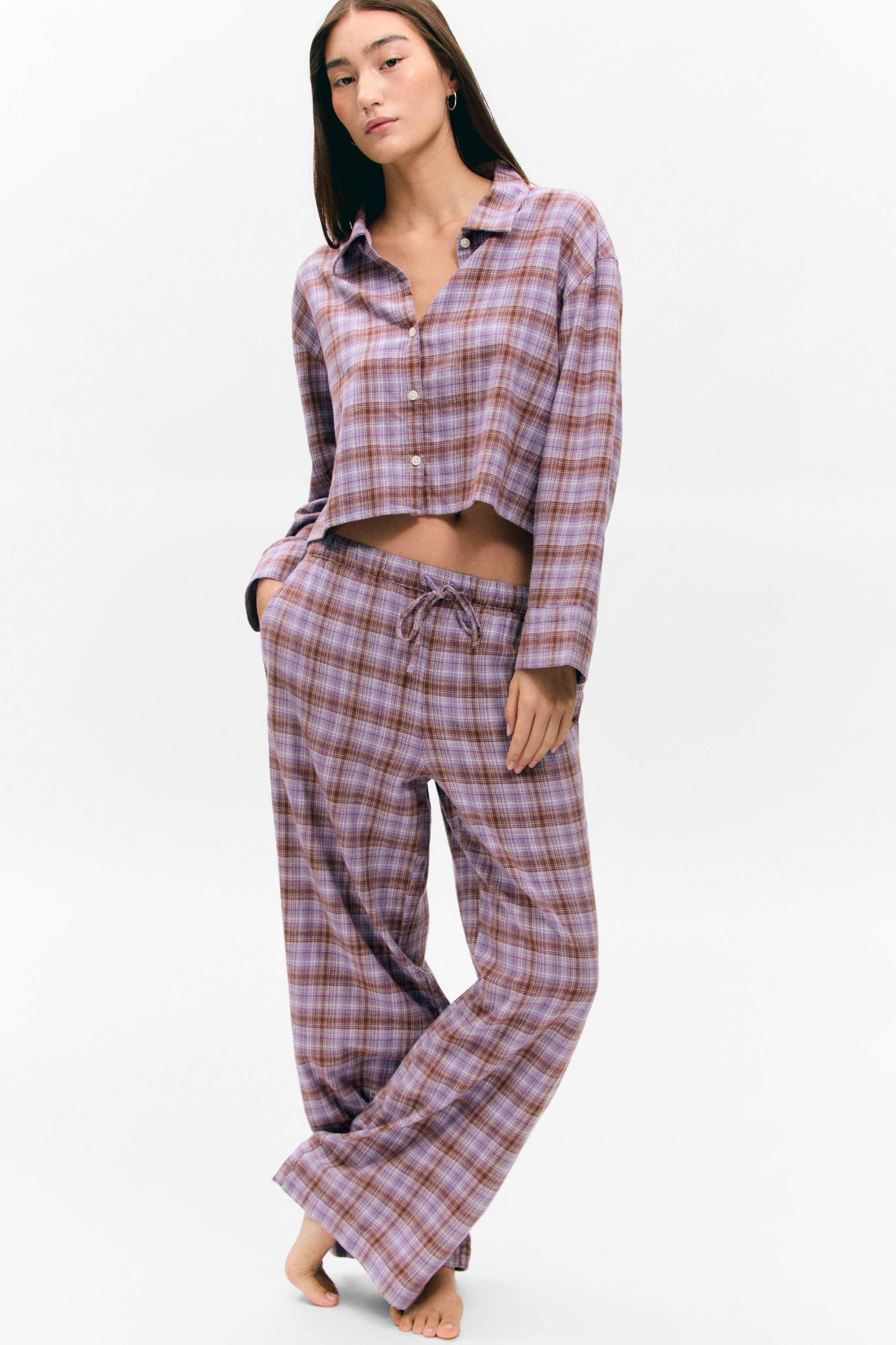 Lila kariert - Flanell-Pyjamahose - 2