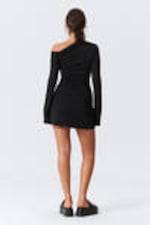 Black - Gathered Mini Long Sleeve Dress - 3