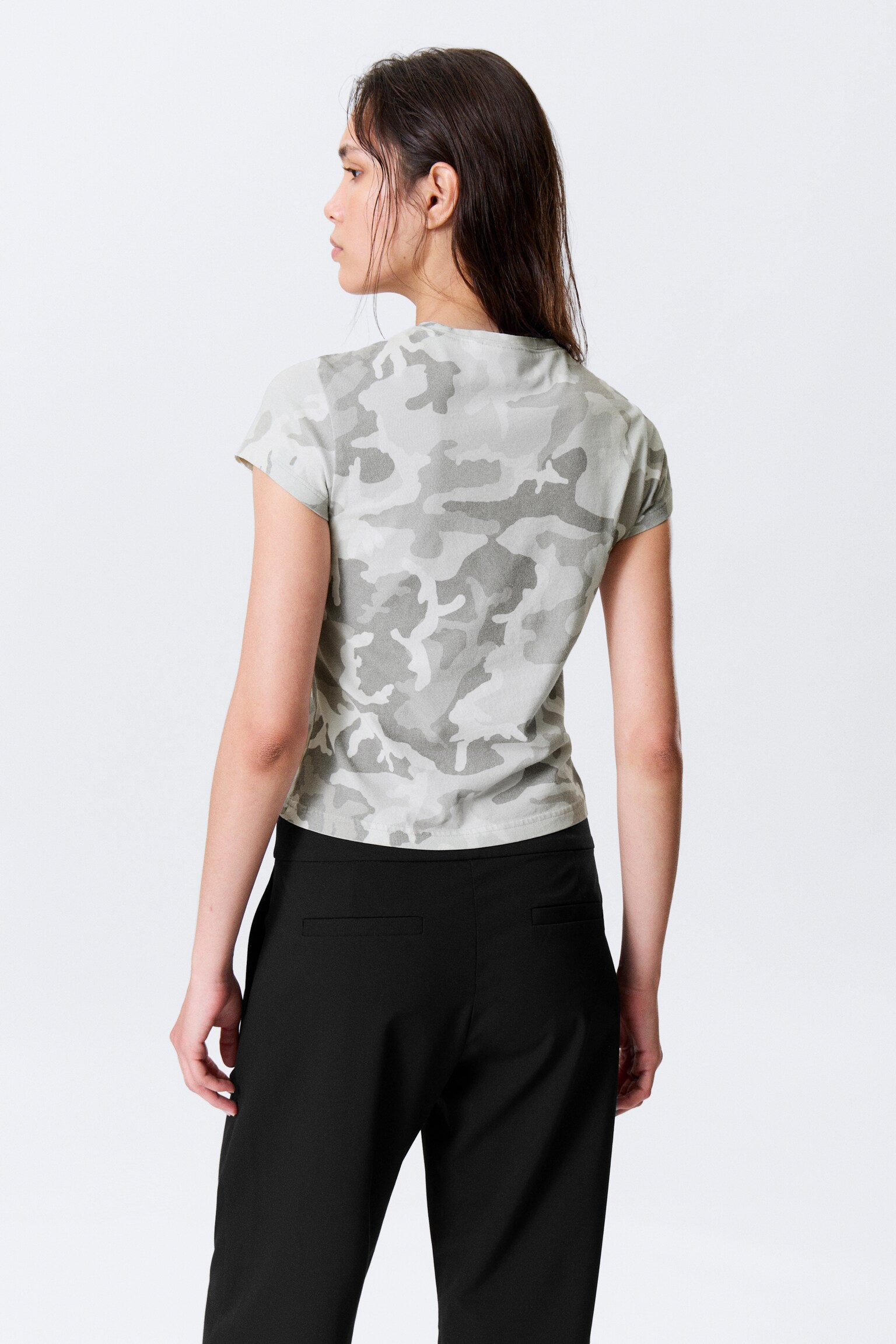 Boxy Printed Short-Sleeved T-shirt - White - Camo - 3