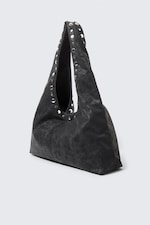 Studded Black - Slouchy Faux Leather Shoulder - 3