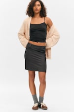 Dunkelgrau meliert - Midi-Anzugrock mit niedrigem Bund und Slim Fit - 0