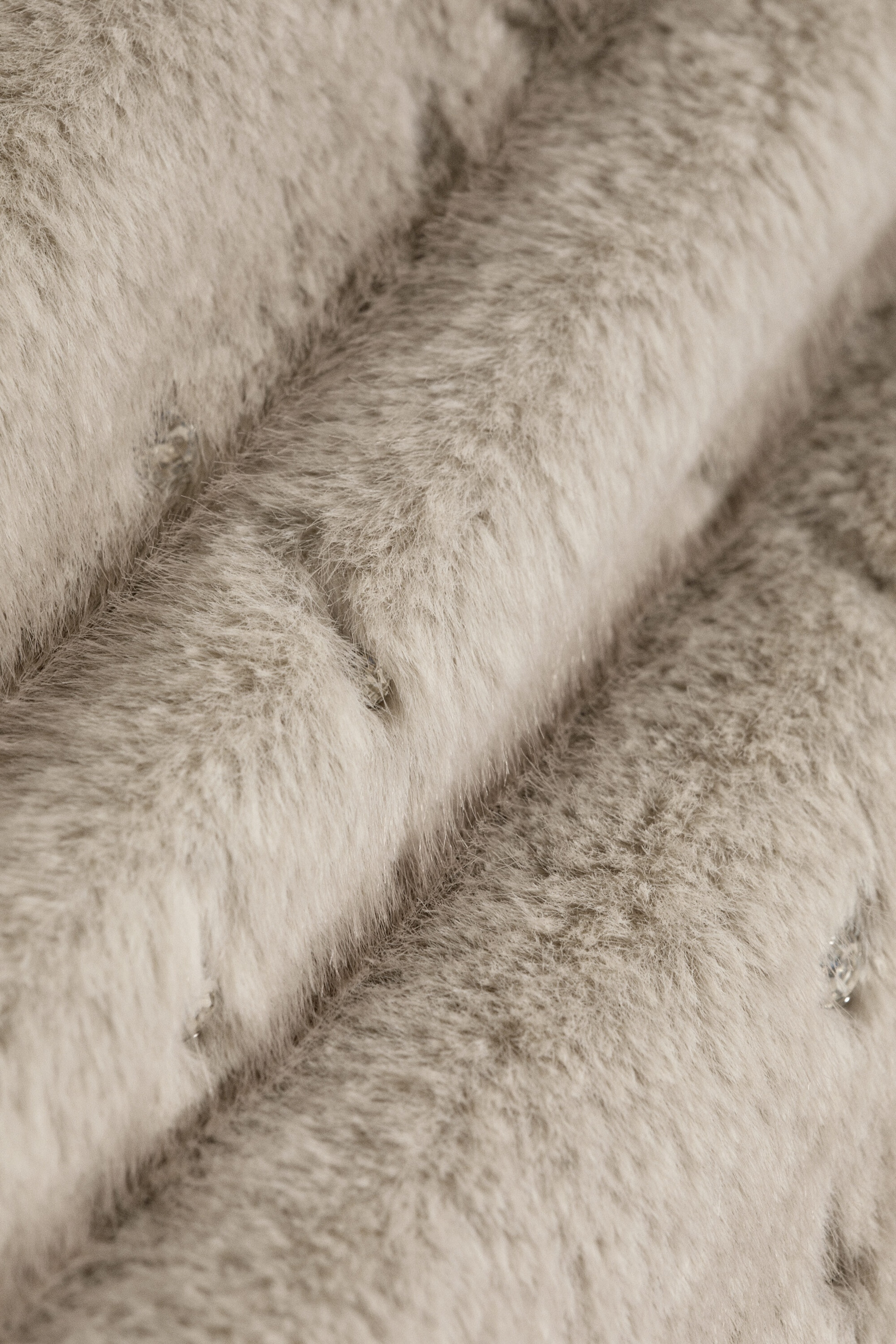 Beige - Faux Fur Rhinestone Mini Skirt - 2