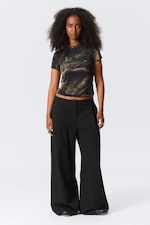 Black - Low Rise Wide Leg Pleated Suiting Trousers - 0
