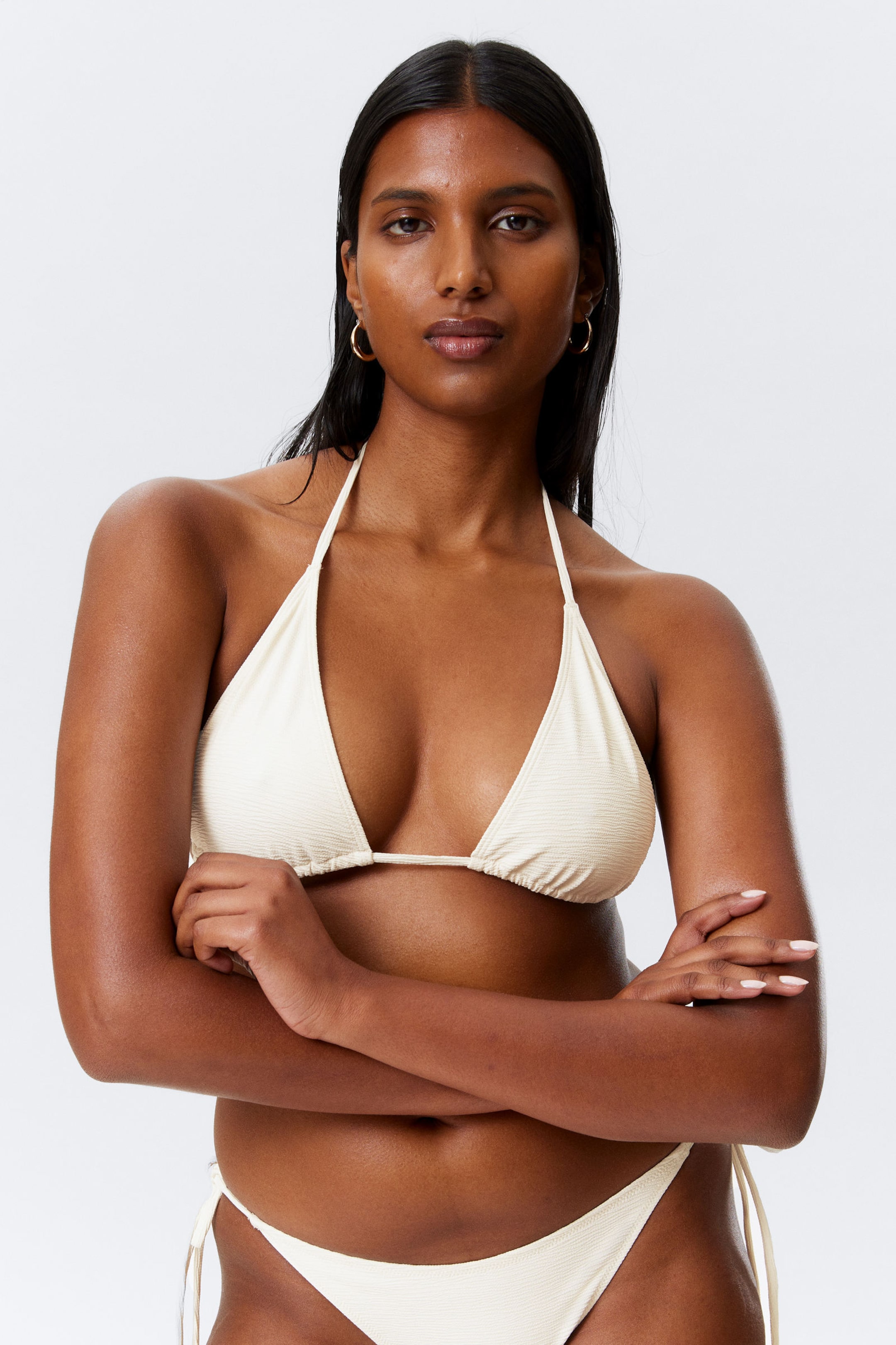Light Beige - Structured Strappy Triangle Bikini Top - 1