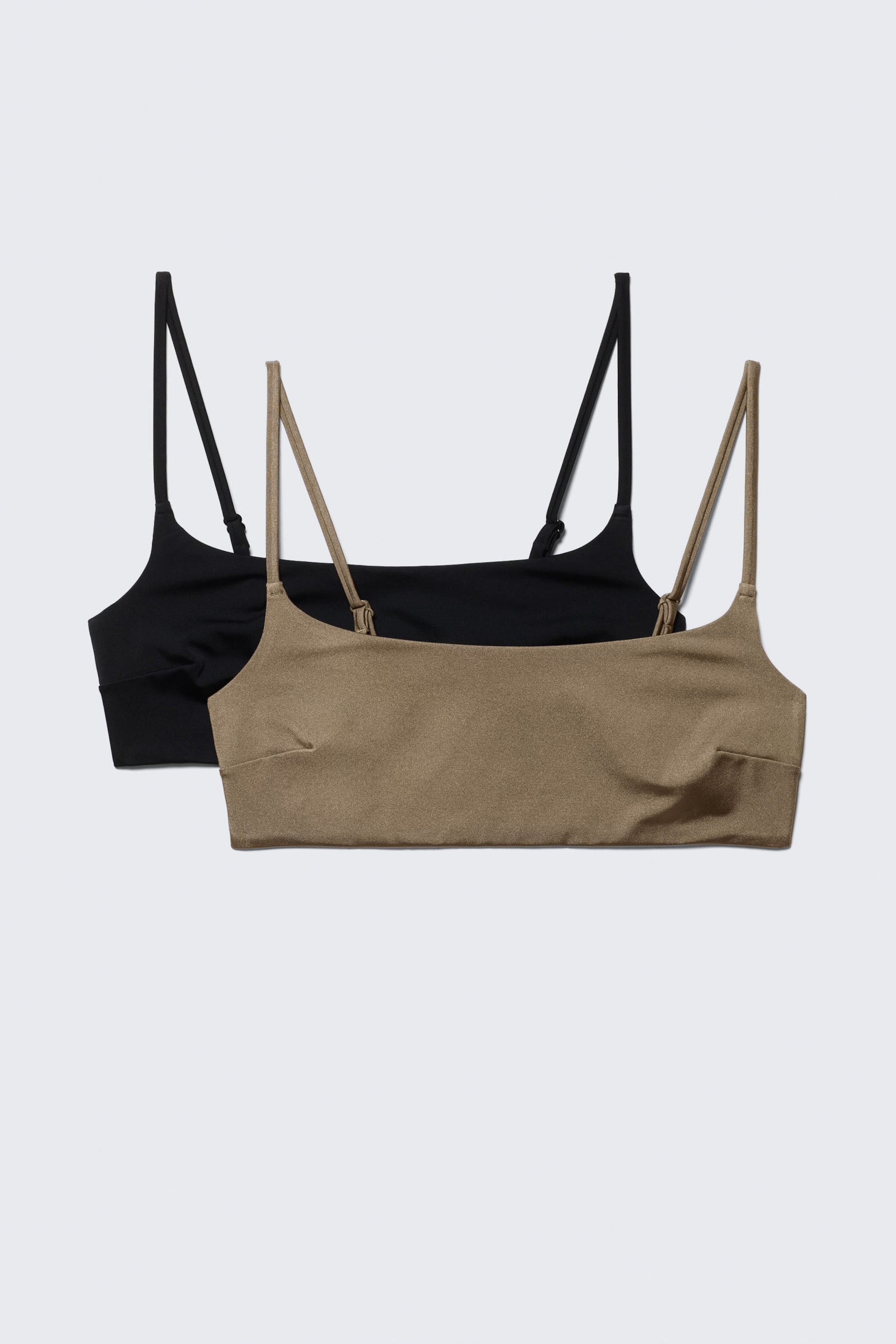 Black & Beige - 2-pack Scoop Neck Bikini Tops - 5