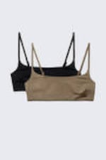 Black & Beige - 2-pack Scoop Neck Bikini Tops - 5