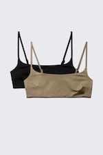 Black & Beige - 2-pack Scoop Neck Bikini Tops - 6