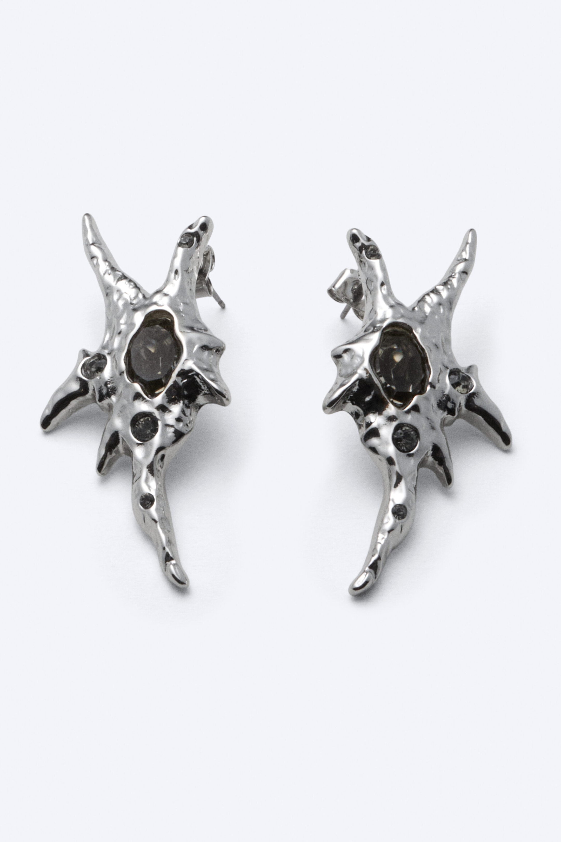Silver - Sculptural textured earrings - 2