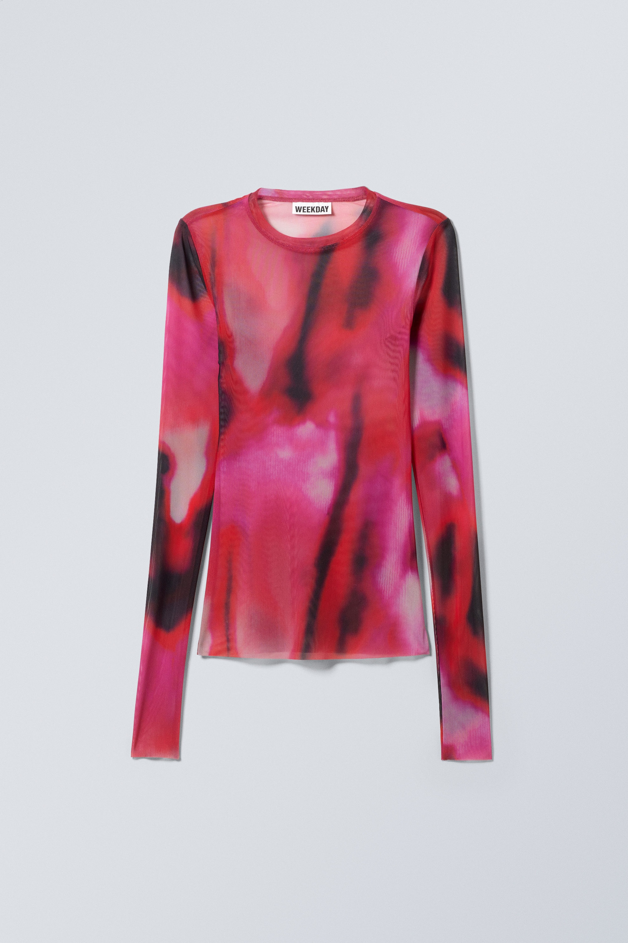 Blurry Red - Printed Long Sleeve Mesh Top - 1