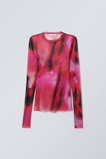 Verschwommenes Rot - Bedrucktes Longsleeve-Netzoberteil - 0