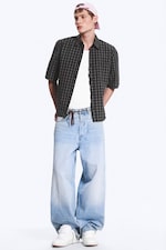 Checked Black - Boxy Short-Sleeved Cotton Shirt - 1
