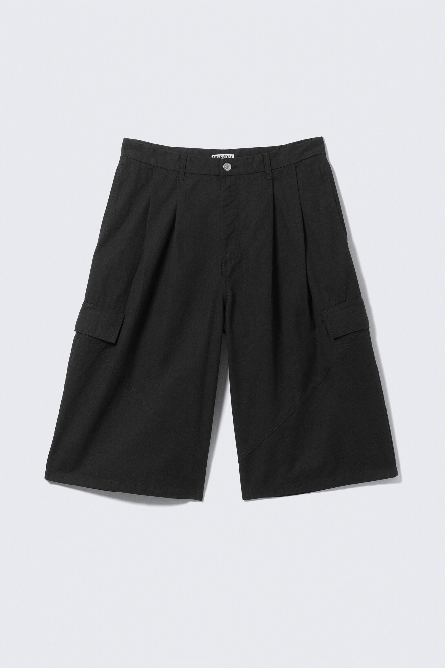 Loose Utility Cotton Twill Shorts - Black/Dark Khaki Green