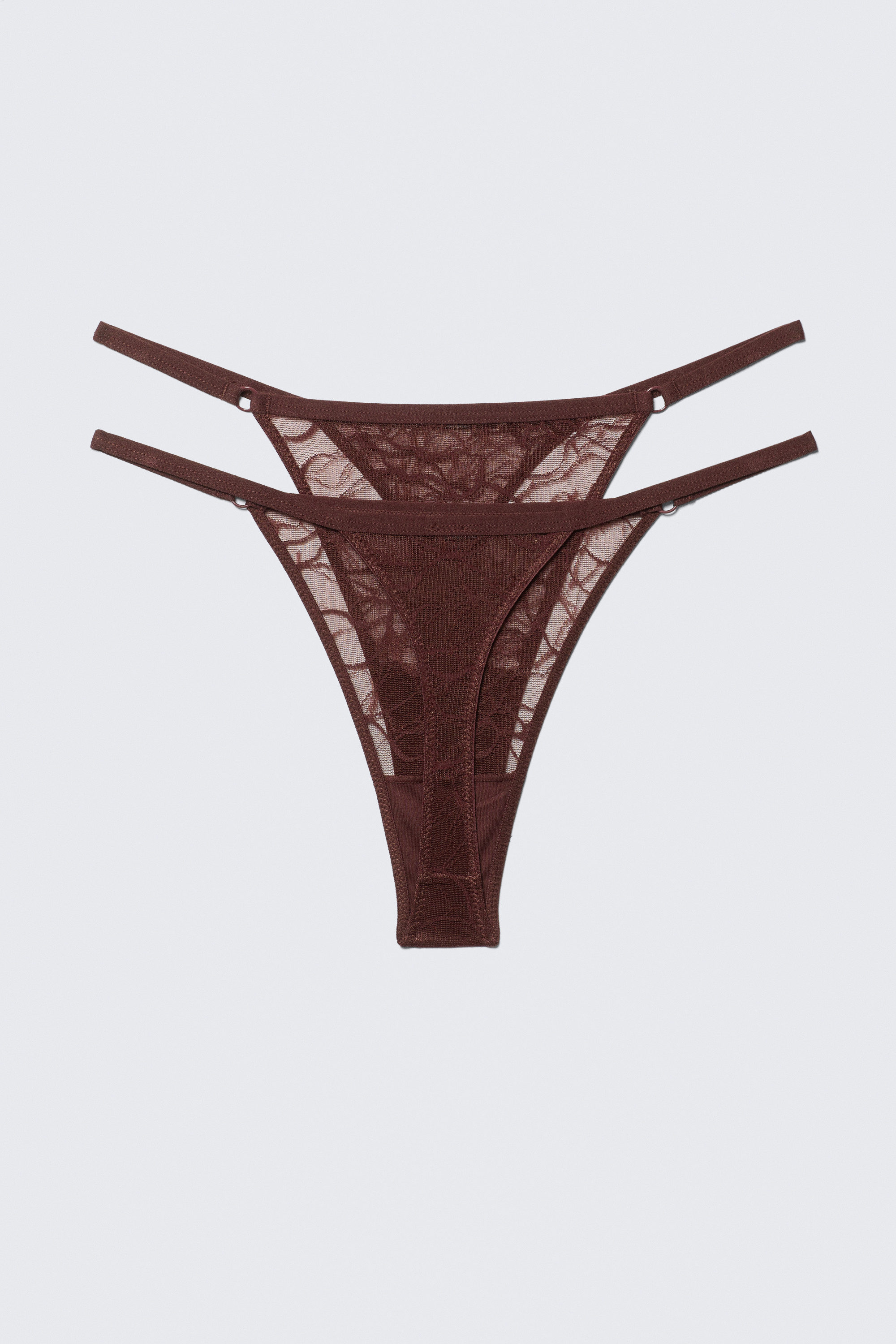 Dark Red - 2-pack Swirly Lace Tanga Thongs - 2