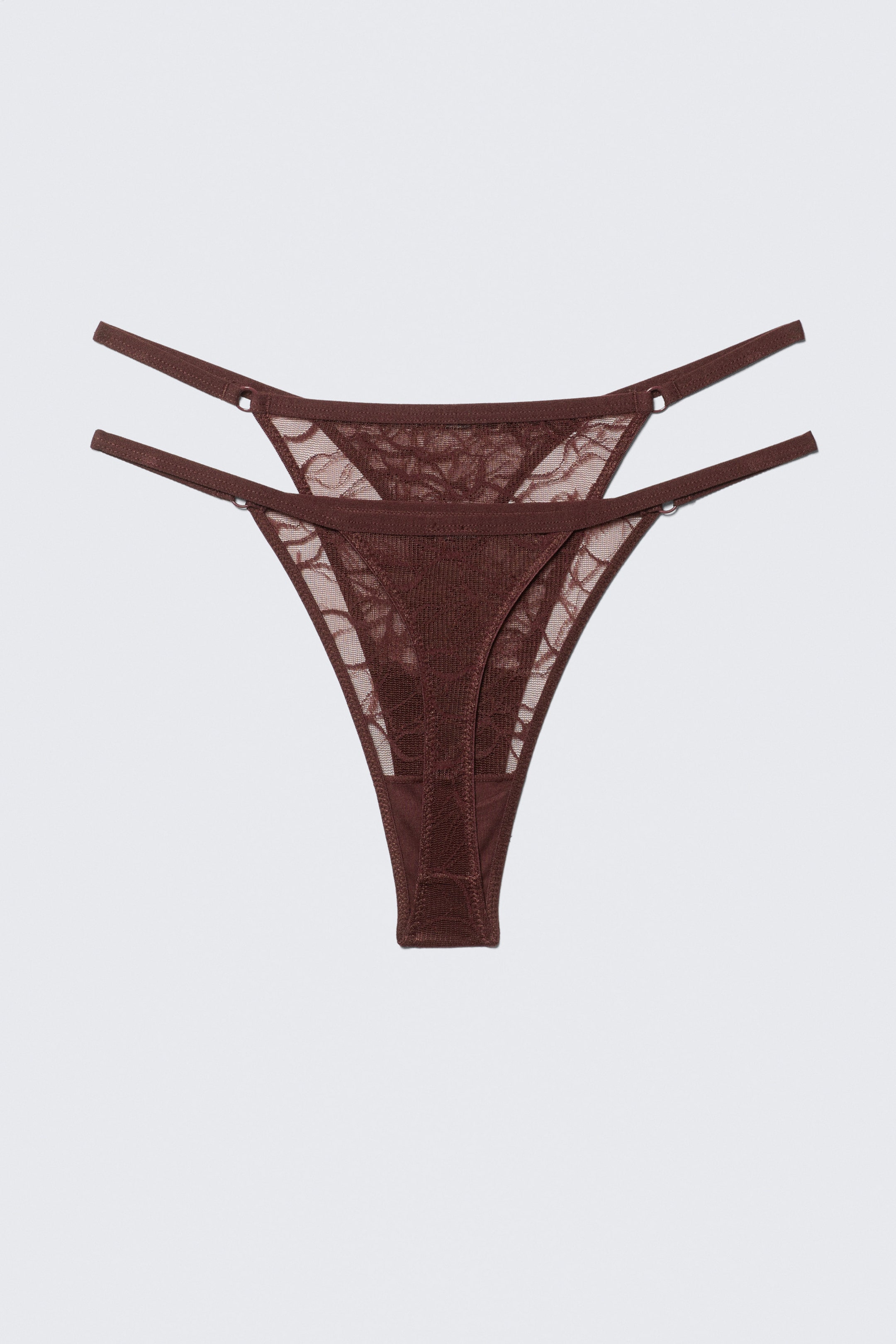 Dark Red - 2-pack Swirly Lace Tanga Thongs - 2