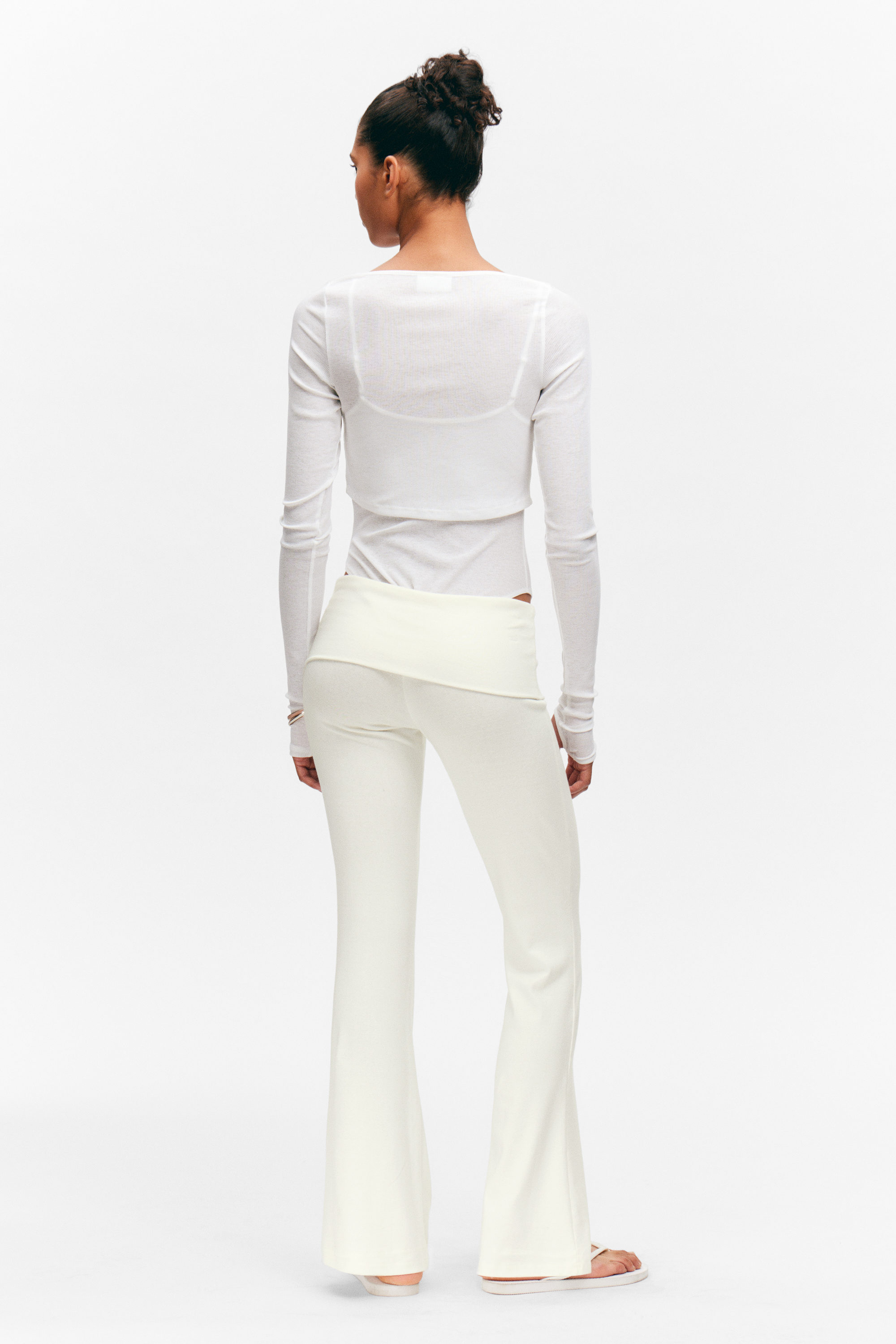 White - Low Waist Flared Pyjama Trousers - 5