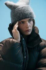 Dunkelgrau meliert - Gerippte Beanie aus Mohairmischung - 0