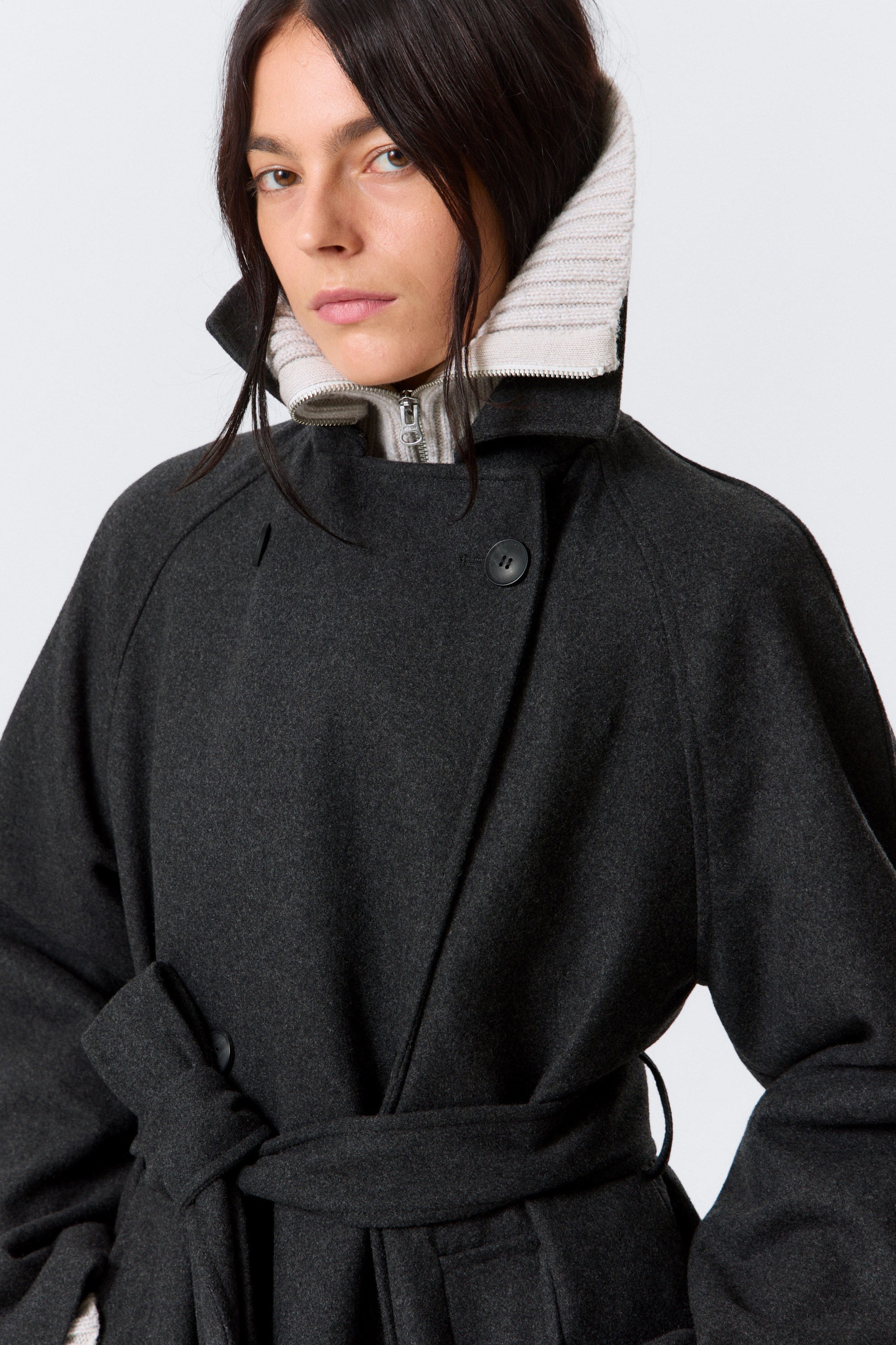 Dark Grey Melange - Kia Oversized Wool-Blend Double-Breasted Coat - 2