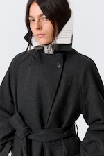 Dark Grey Melange - Kia Oversized Wool-Blend Double-Breasted Coat - 2