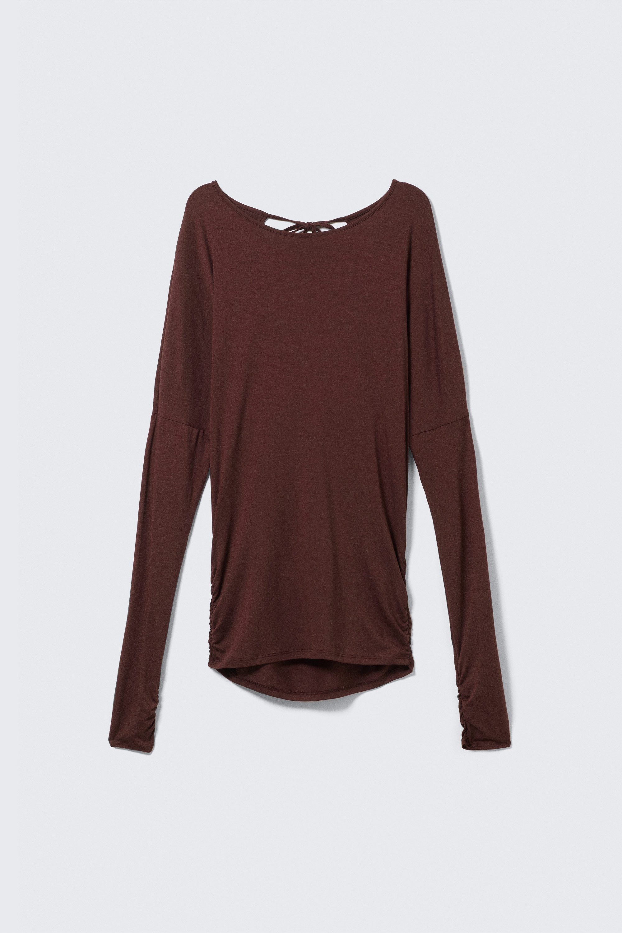 Burgundy - Long-Sleeved Open Back Top - 3