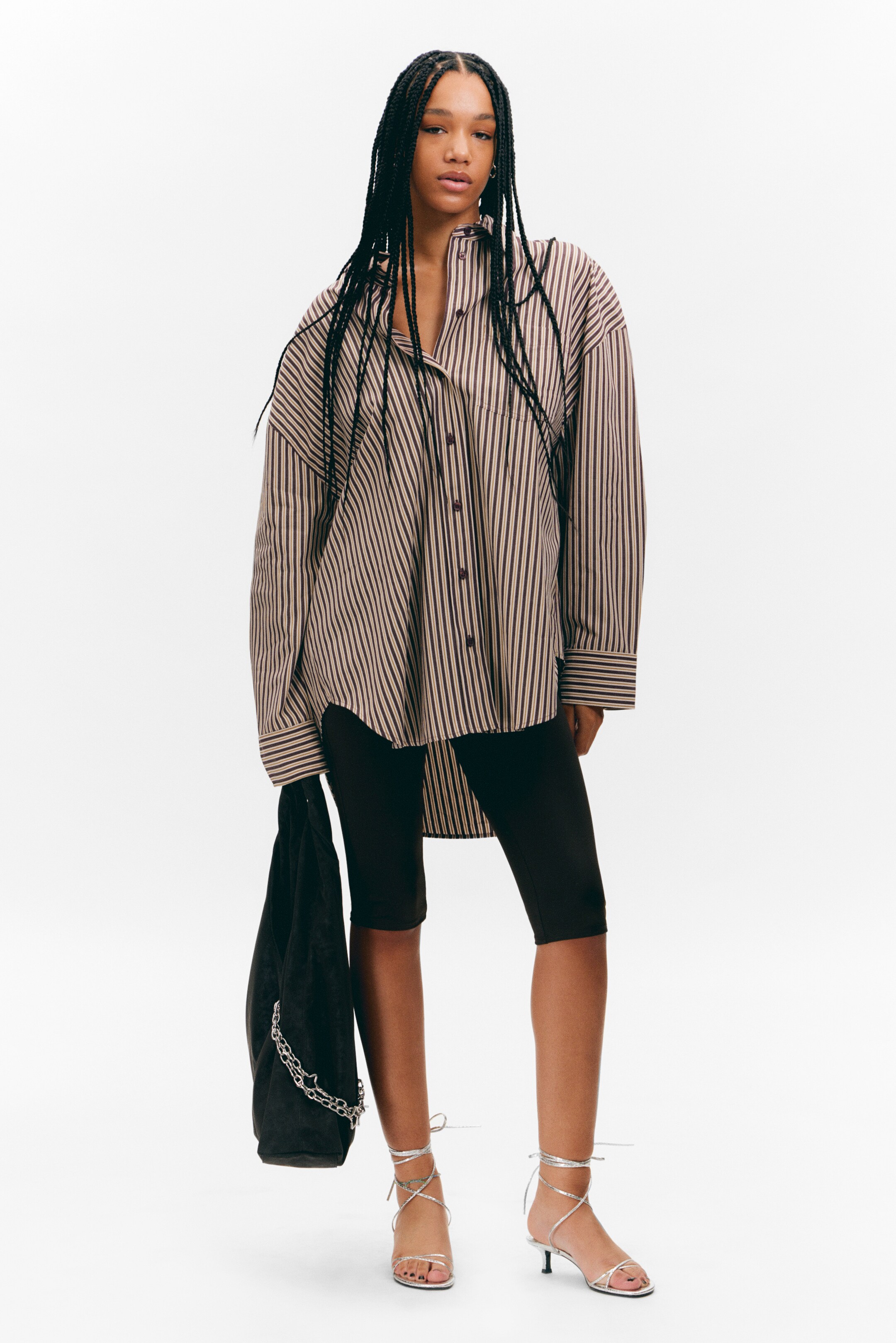 Grösseres Bild ansehen: Oversized Langarmhemd aus Baumwolle - Burgunderrot & Gelb gestreift - DAMEN | H&M CH 1