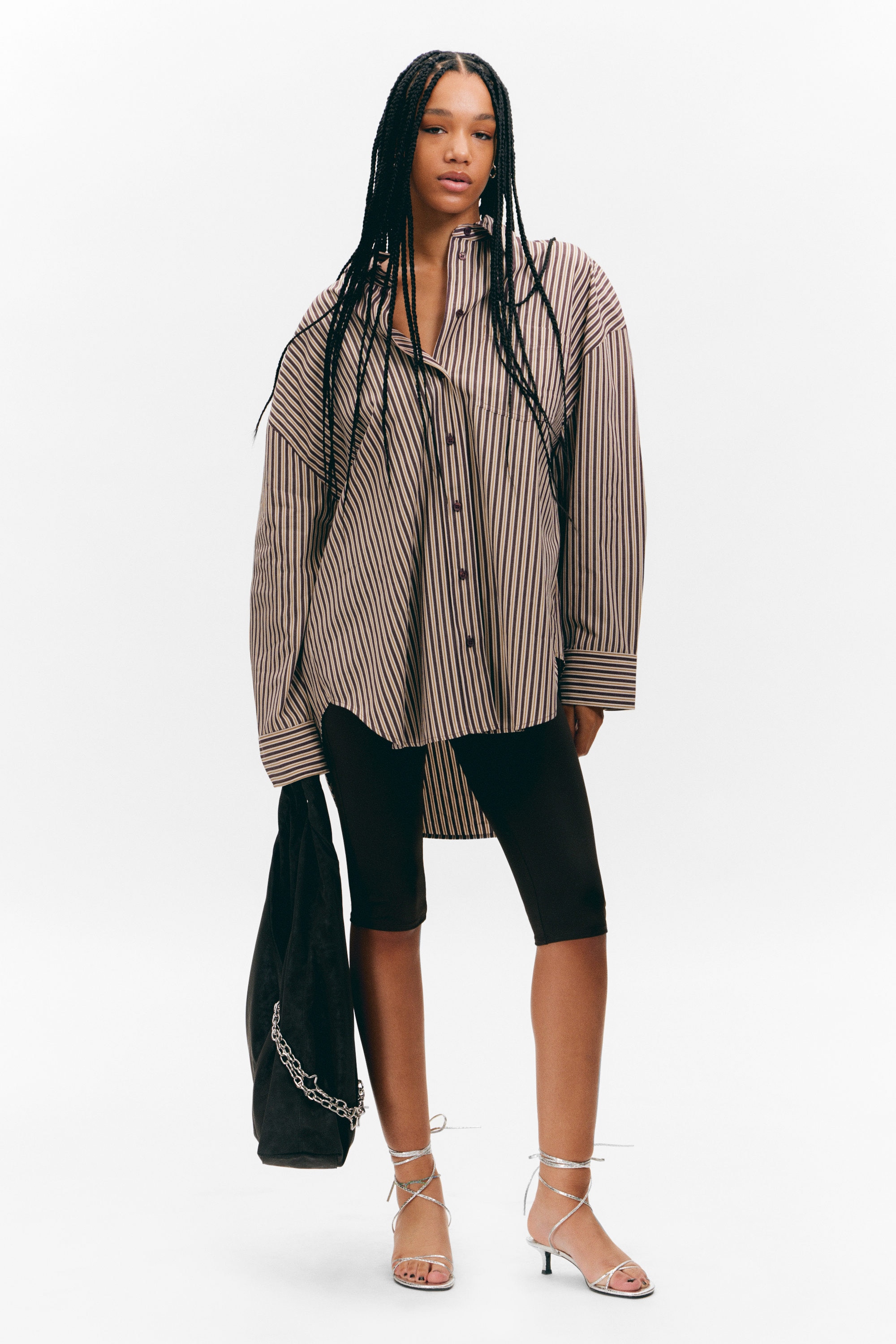 Burgundy & Yellow Stripes - Oversized Long-Sleeved Cotton Shirt - 1