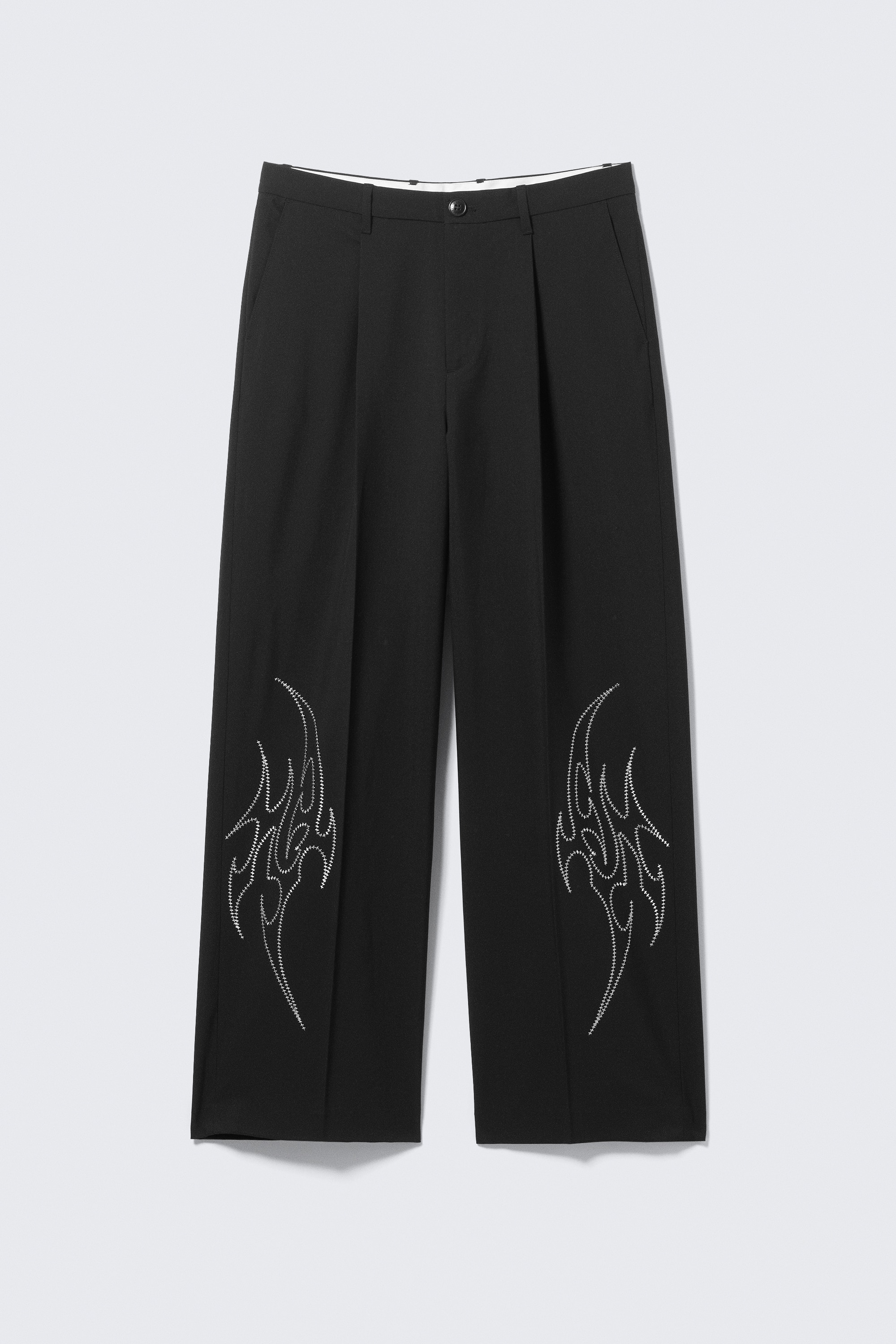 Uno Loose Pantaloni de Costum Brodați - Embroidered Black