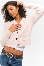 Light Dusty Pink - Ribbed V-Neck Cardigan - 2