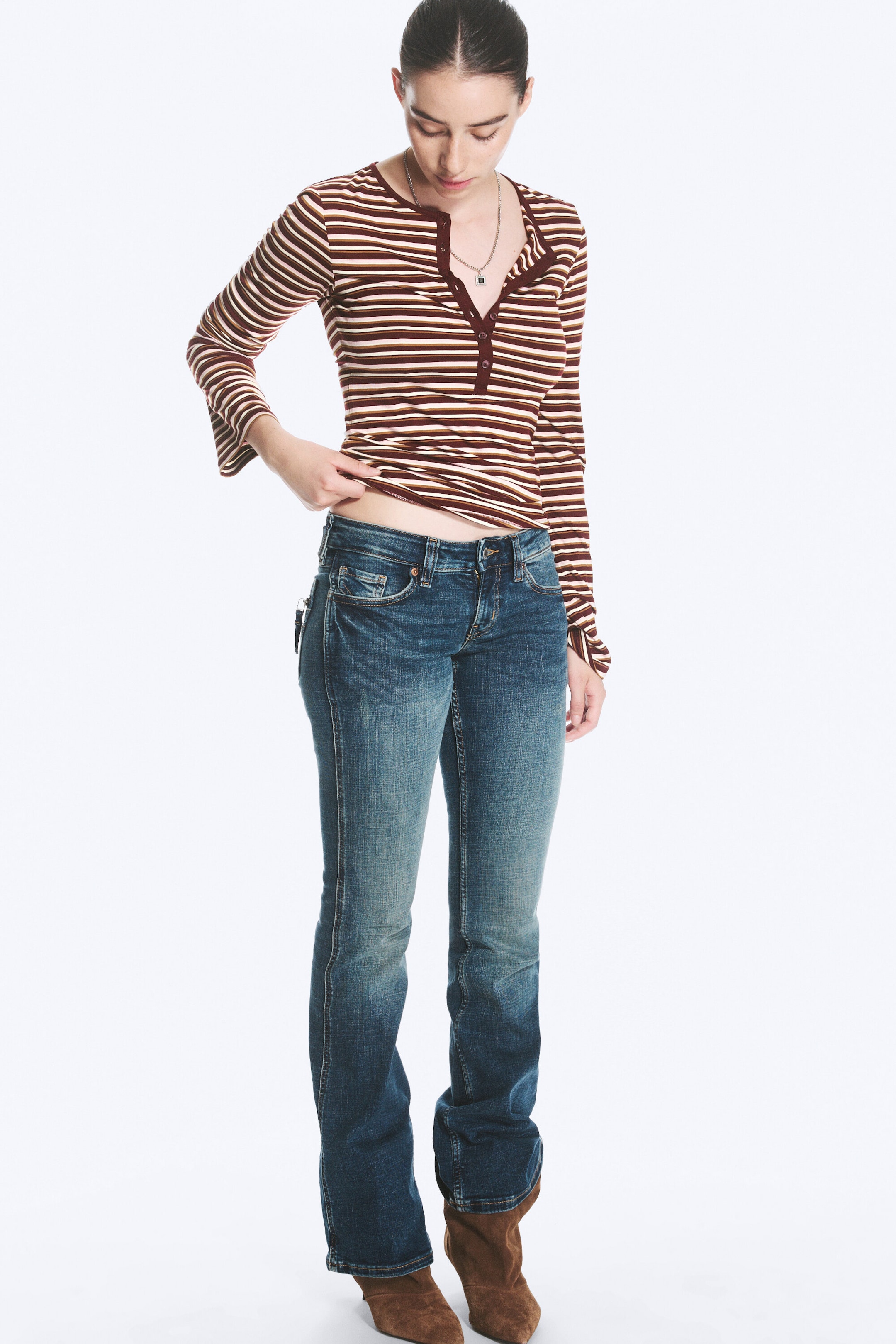 Striped Dark Red - Slim fit long-sleeved henley - 1
