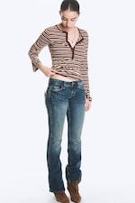 Striped Dark Red - Slim fit long-sleeved henley - 1